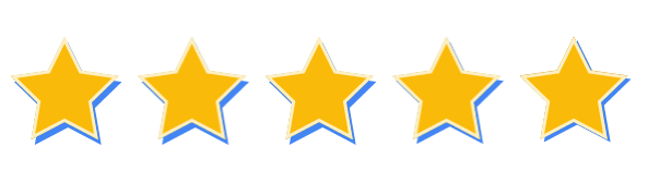 5 yellow stars with a blue outline on a transparent background