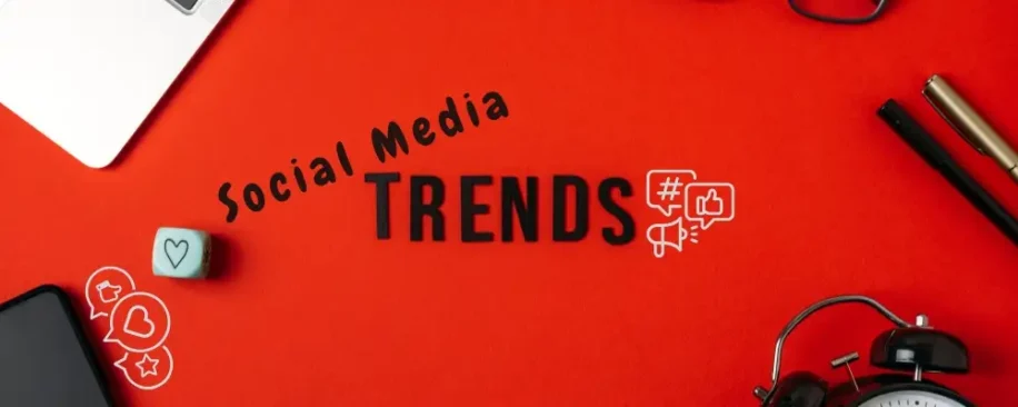 Blog featured image for social media trends with a red background