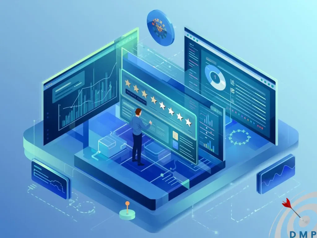 Illustration highlighting integrated hosting and reputation management with automation, analytics, and performance optimization.