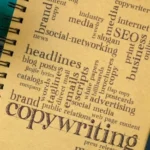 Graphic of a light-brown notebook with copywriting written on it.