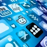 Light-blue graphic illustrating multiple social media channels.