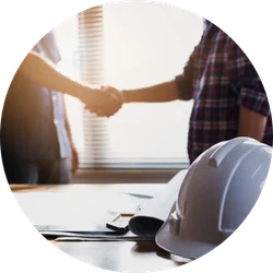 Contractor closing a deal 250x250 Image of a contractor shaking hands with a customer closing a deal.