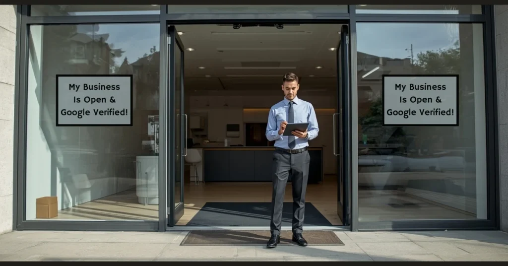 Branch manager preparing a new business location for Google Business Profile verification